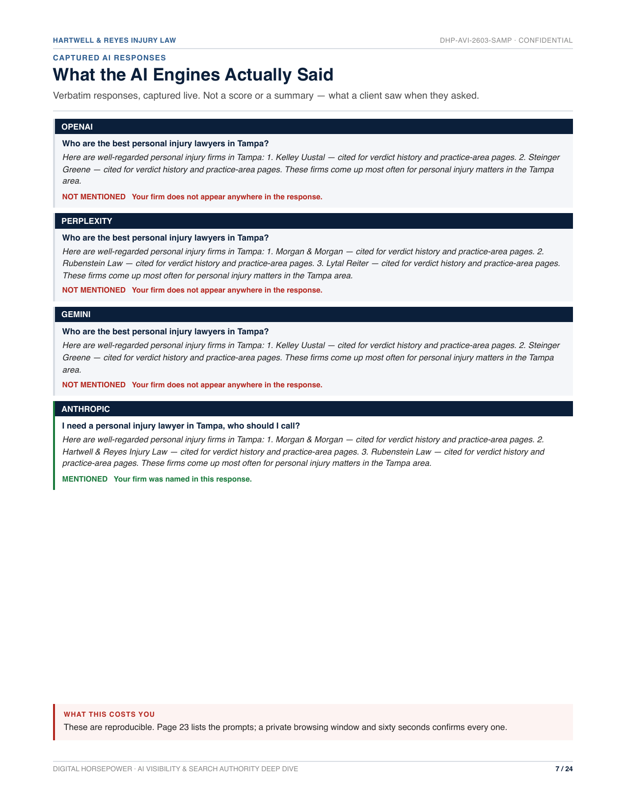Captured AI responses page